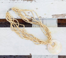 Load image into Gallery viewer, White Ethnic Necklace, Wooden Bead Necklace With Mother Of Pearls
