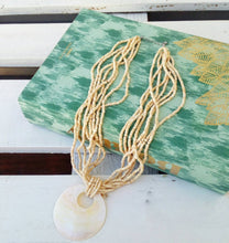 Load image into Gallery viewer, White Ethnic Necklace, Wooden Bead Necklace With Mother Of Pearls
