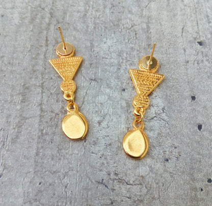 Byzantine Earrings, 22k Gold Studs With Green Enamel