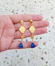 Load image into Gallery viewer, 22k Gold Plated Lapis Earrings, Byzantine Jewelry For Her
