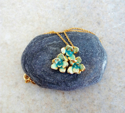 Plumeria Necklace, 18k Gold Plated Silver Pendant Handpainted In Gold Plated Chain