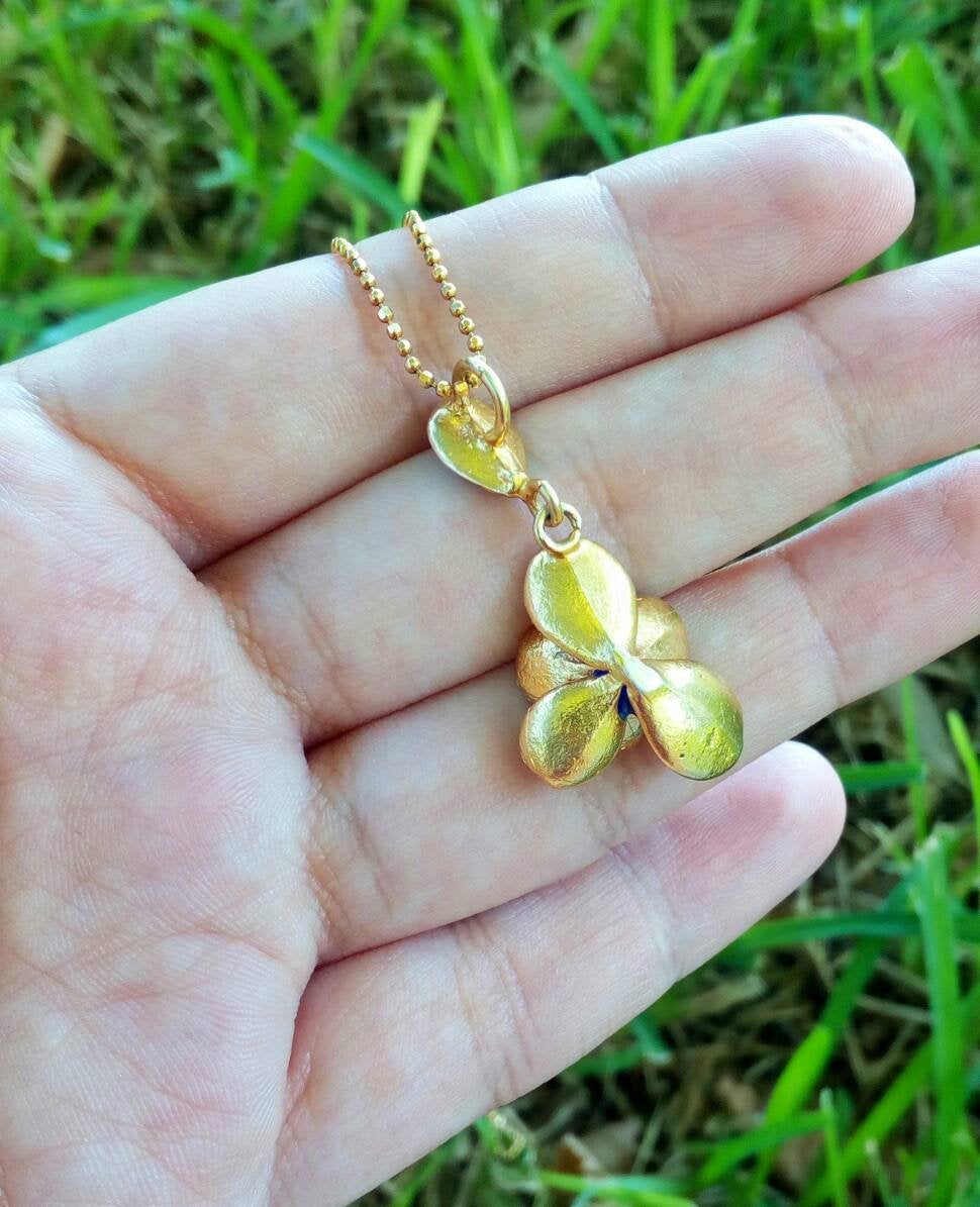 Enamel Wildflower Necklace, 18k Gold Plated Silver Woodland Necklace From Real Flower