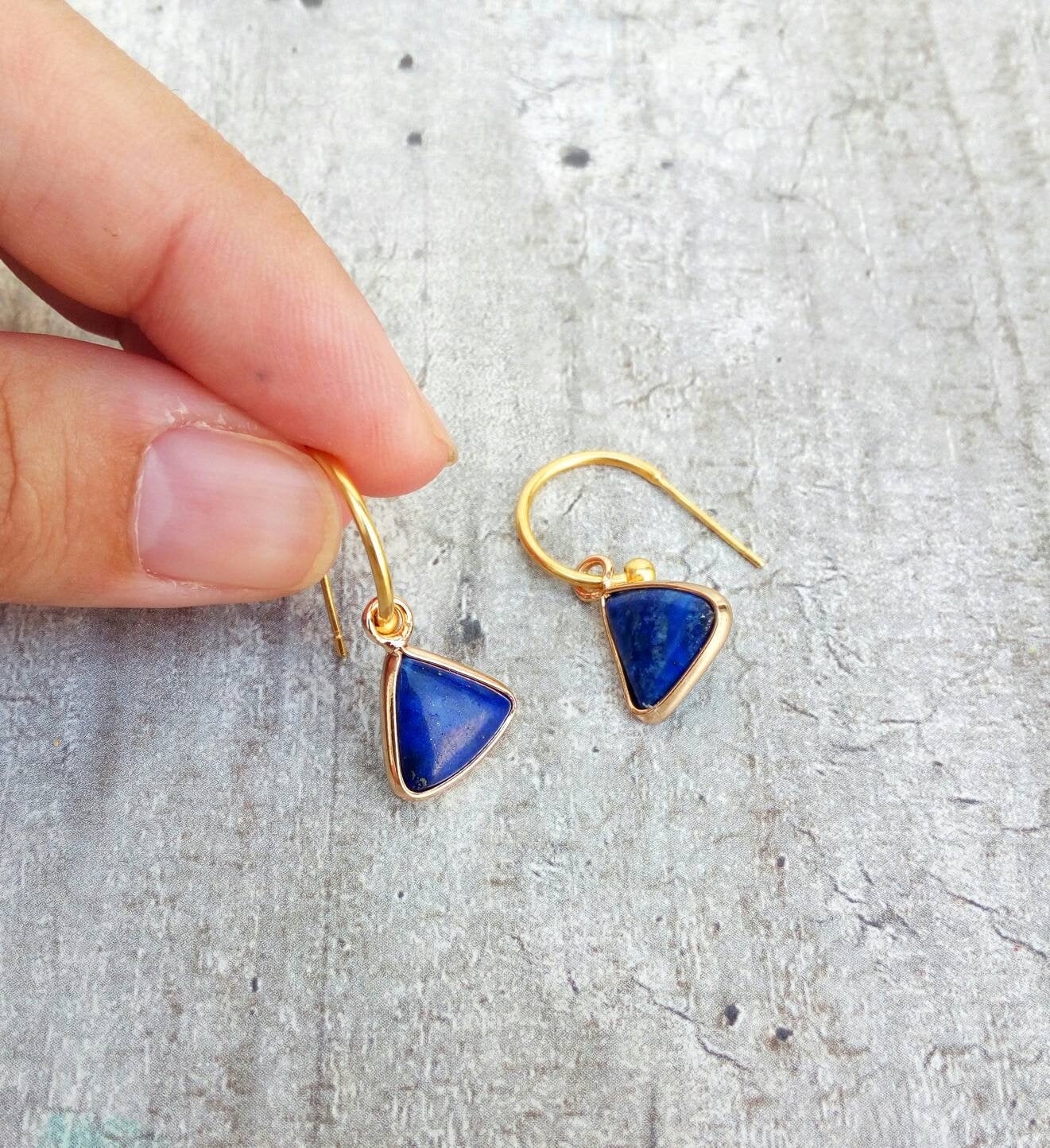Blue Hoop Earrings, Lapis Earrings, Navy Blue Bridesmaid Jewelry