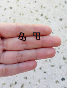 Simple Geometric Stud Earrings, Tetris Earrings, Black Studs