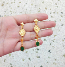 Load image into Gallery viewer, Emerald Green Byzantine Earrings, 22k Gold Plated Bronze Earrings
