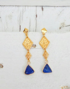 22k Gold Plated Lapis Earrings, Byzantine Jewelry For Her