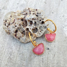 Load image into Gallery viewer, Pink Gemstone Hoop Earrings, Jade Earrings, Minimal Hoops Gift For Her
