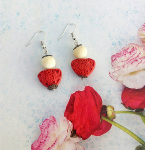 Red Coral Earrings, Cinnabar Earrings, Asian Gift For Her, Love Gift For Girlfriend