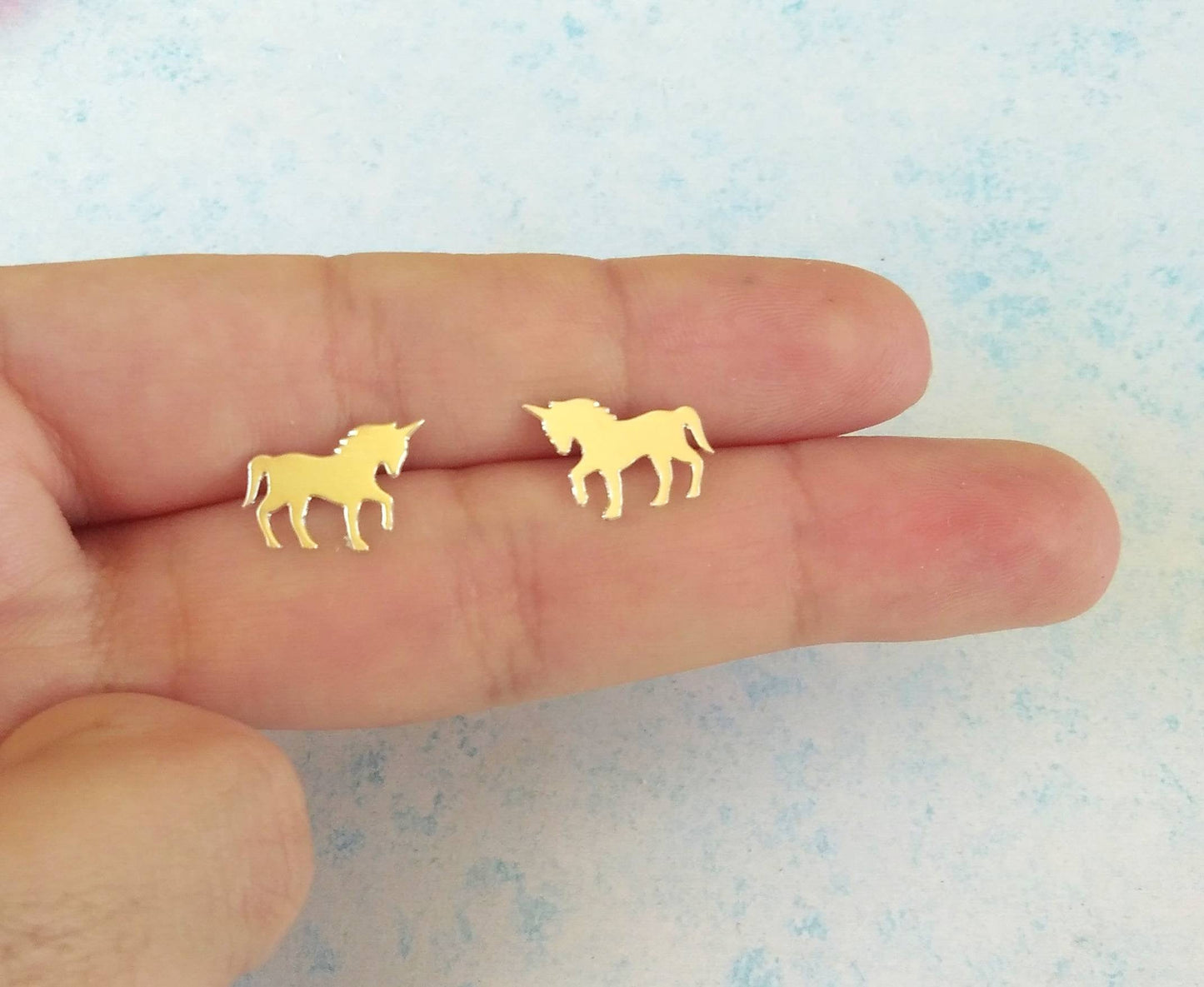 Unicorn Earrings, Gold Hypoallergenic Stud Earrings, Horse Earrings