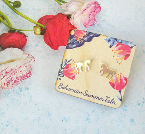 Unicorn Earrings, Gold Hypoallergenic Stud Earrings, Horse Earrings