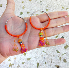 Load image into Gallery viewer, Silver Hoop Earrings Medium Size, Mexican Earrings With Fruit Basket Woman
