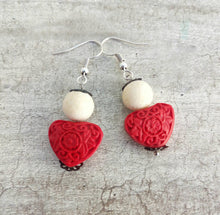 Load image into Gallery viewer, Red Coral Earrings, Cinnabar Earrings, Asian Gift For Her, Love Gift For Girlfriend

