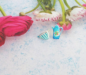 Alice In Wonderland Earrings, Teapot And Cup Acrylic Stud Earrings