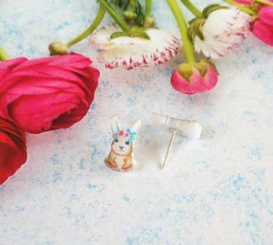 Bunny Rabbit Earrings, Floral Bunny With Flower Crown, Animal Lovers Gift