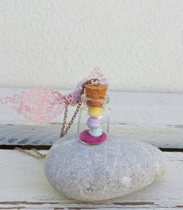 Mini Food Necklace, Macaron Jewelry, Miniature Bottle Necklace With Kawaii Food