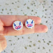 Load image into Gallery viewer, Porcelain Flower Earrings, Floral Studs, Ceramic Jewelry
