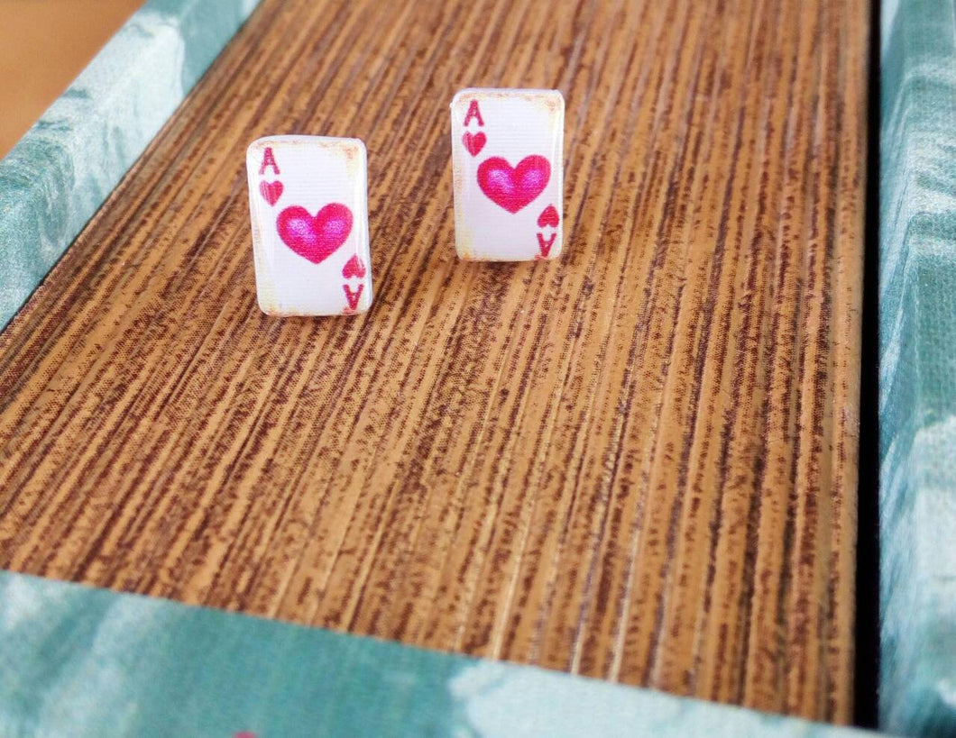 Ace Of Heart Stud Earrings, Playing Card Jewelry, Poker Player Gifts