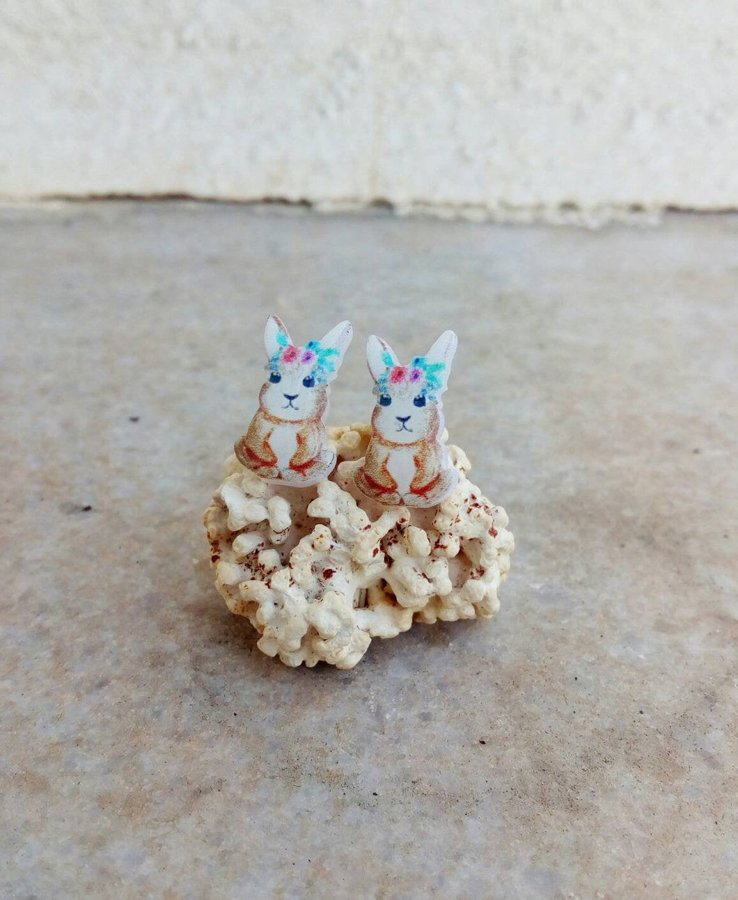 Bunny Rabbit Earrings, Floral Bunny With Flower Crown, Animal Lovers Gift
