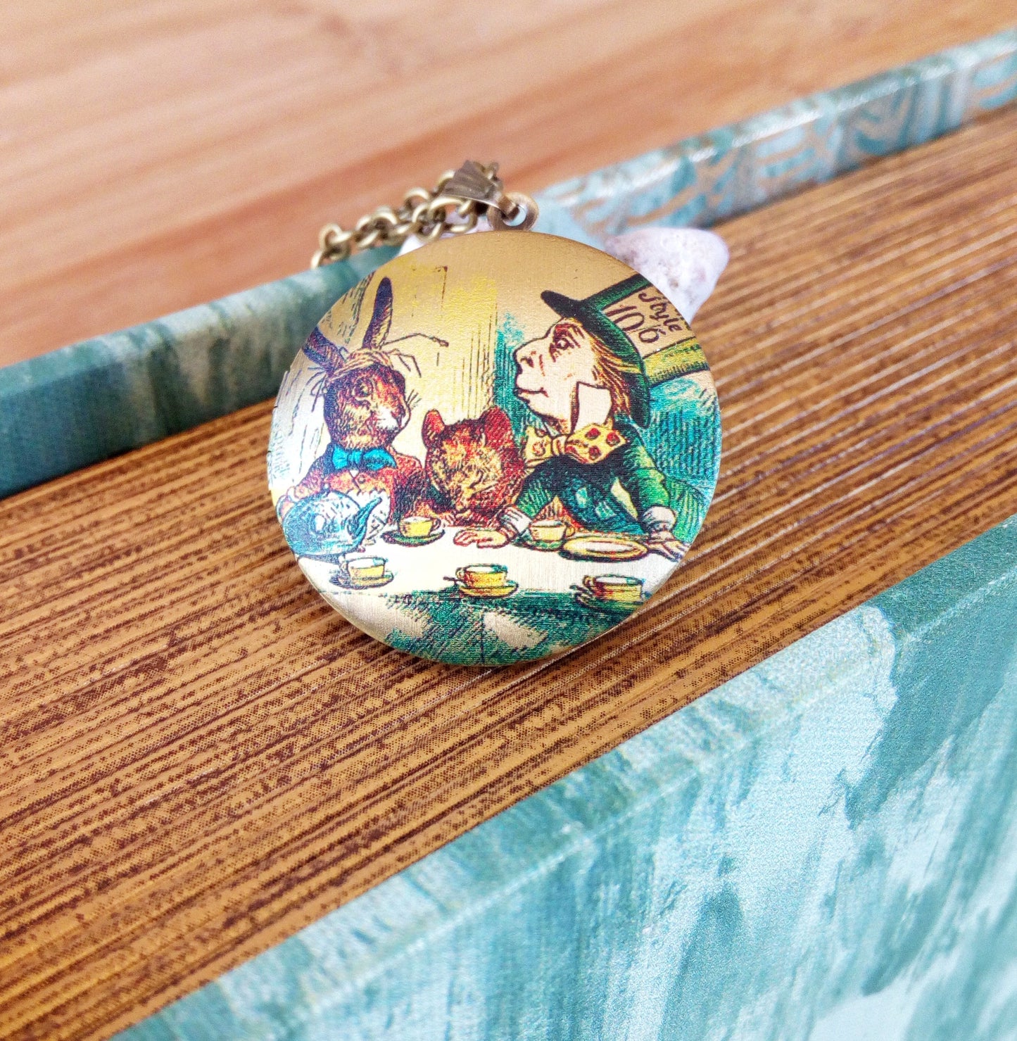 Locket Necklace With Photo, Alice In Wonderland Jewelry, Mom Of 2 Necklace