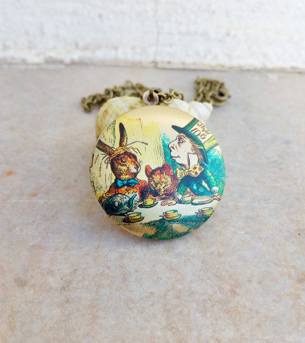 Locket Necklace With Photo, Alice In Wonderland Jewelry, Mom Of 2 Necklace
