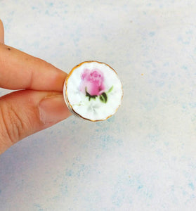 Rose Flower Ring, Porcelain Round Ring