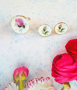 Rose Flower Studs, Cute Porcelain Stud Earrings, Miniature Jewelry