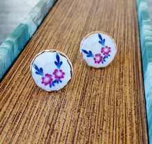 Load image into Gallery viewer, Porcelain Flower Earrings, Floral Studs, Ceramic Jewelry
