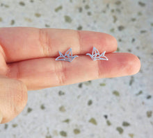 Load image into Gallery viewer, Origami Crane Earrings, Tiny Silver Studs, Japanese Gifts For Her
