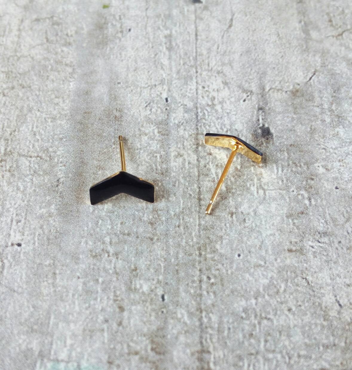 Black Geometric Earrings, Chevron Stud Earrings, Unisex Studs