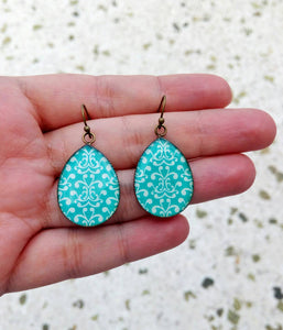Glass Cabochon Earrings, Paisley Pattern Earrings