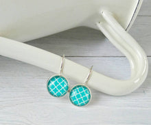 Load image into Gallery viewer, Azulejos Earrings, Talavera Pattern Jewelry, Small Round Earrings
