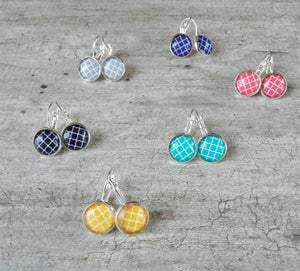 Azulejos Earrings, Talavera Pattern Jewelry, Small Round Earrings