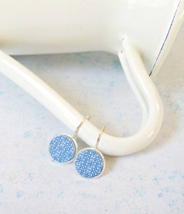 Portugal Tile Earrings, Blue White Geometric Dangle Earrings