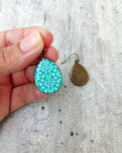 Glass Cabochon Earrings, Paisley Pattern Earrings