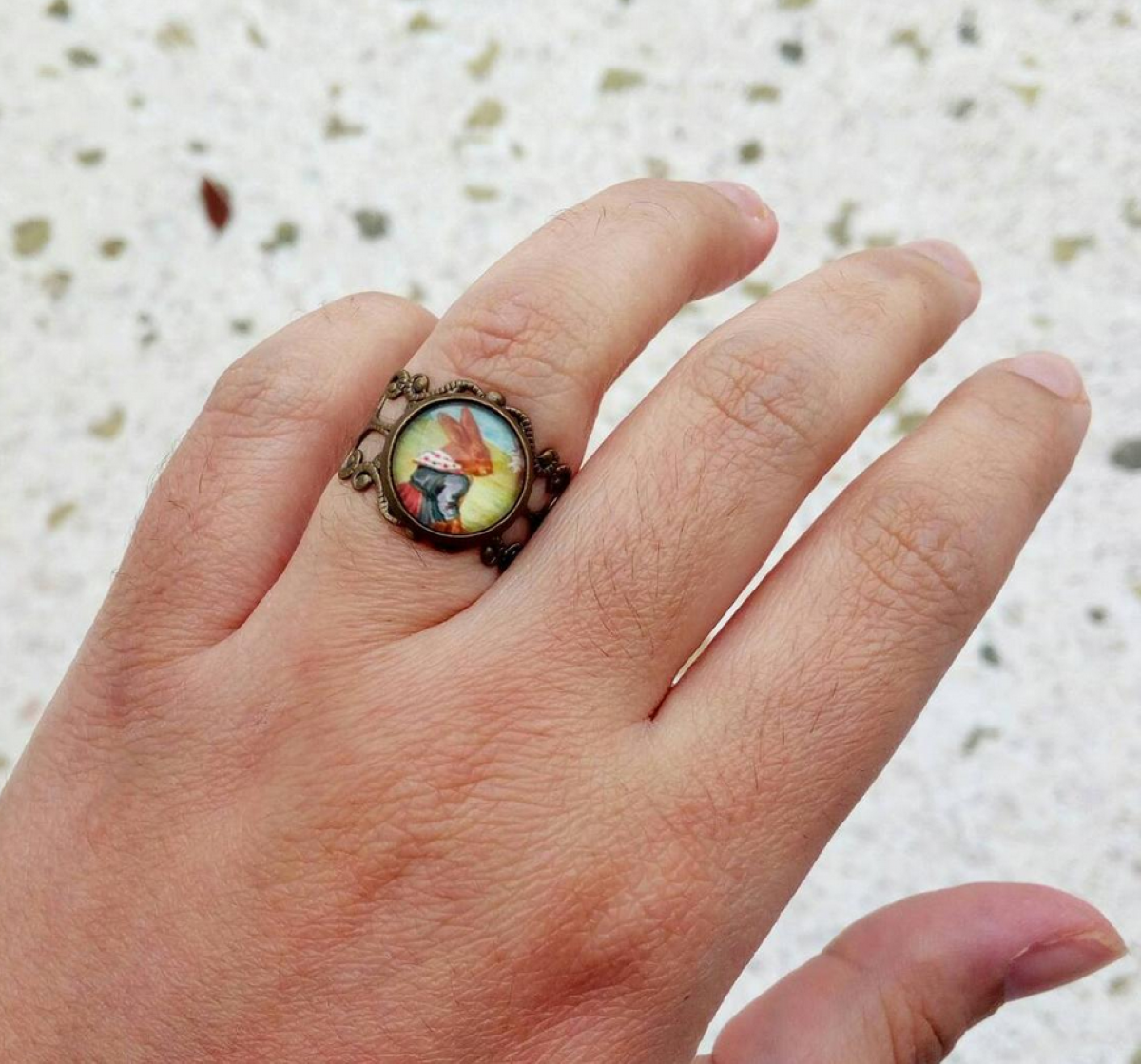 Rabbit Ring, Adjustable Anthropomorphic Art Ring, Hare Lover Gift