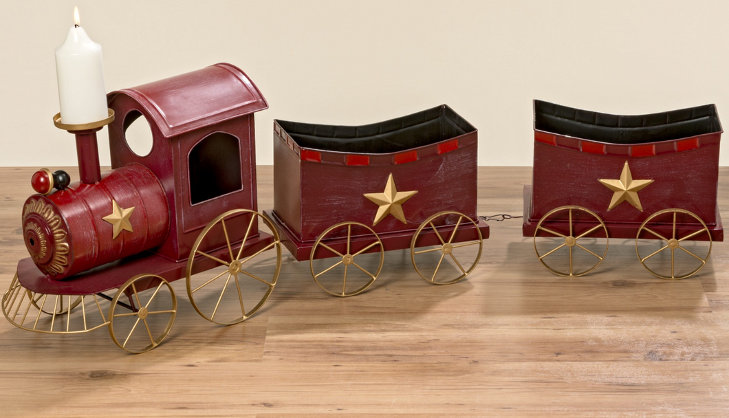 Christmas Train Candle Holder, Locomotive Train With Wagons In 1940s Style, Santa Express